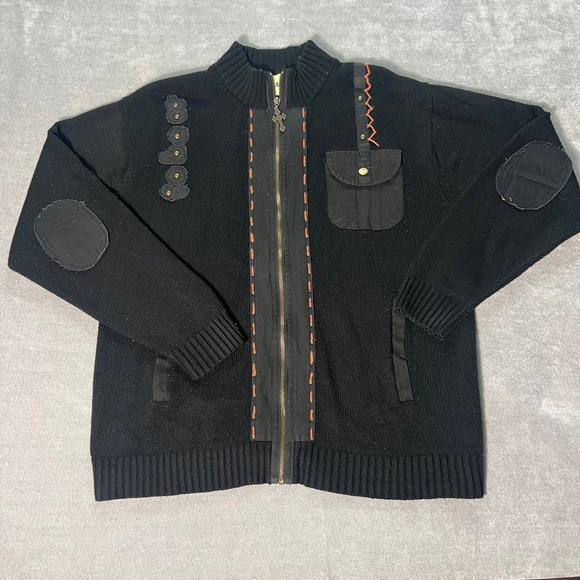 Franky Max Other - Franky Max Mens Full Zip Sweater Black Gothic Whipstitch Studded Cross Large